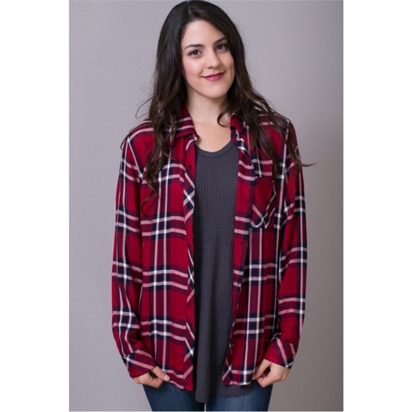 RAILS Hunter Cranberry Ink Red Black and White Button Up Flannel Shirt - S - Picture 1 of 7
